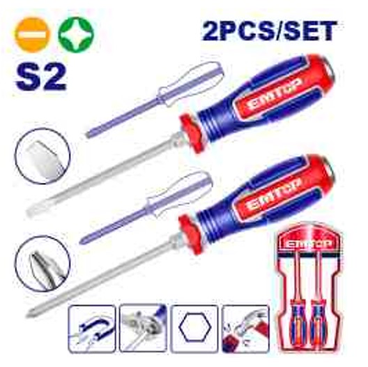 2 Piece Go-through Screwdriver Set S2 Steel Hex Shank SL6.5 PH2 125mm Double Blister